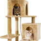 59in Large Cat Tree Tower for Indoor Cats with Soft Plush Hang Ball, Two Condos, Sisal Scratch Posts & Rope Play for Kittens/Adult Cats, New Beige