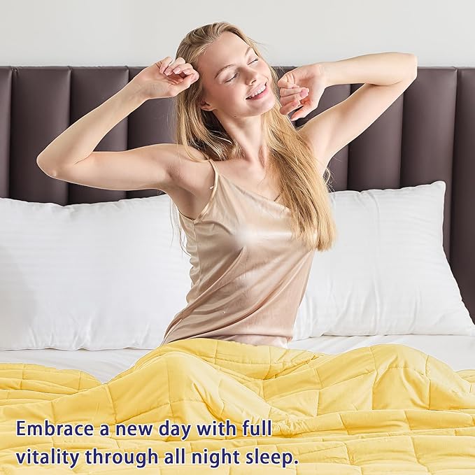 King Size Weighted Blanket for Adults (20 lbs, 80” x 87”, Yellow) Cooling Heavy Blanket for Sleeping Perfect for 190-210 lbs, Breathable Blanket for Adults & Couple All Season, Machine Washable