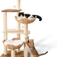 Big Modern Design Cat Tree Tower with White Cloud Mat, Unique Cat Supplies Tower with Scratching Post, Cute Wood Cat Tree Cat Furniture Activity Centre for Indoor Big Cats