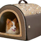 Jiupety 2 in 1 Dog House Indoor, Comfy Cave Bed Covered Dog Bed, Portable House for Medium and Large Dogs, 2XL(35"×27"×26"), Up to 70 Lb, Brown