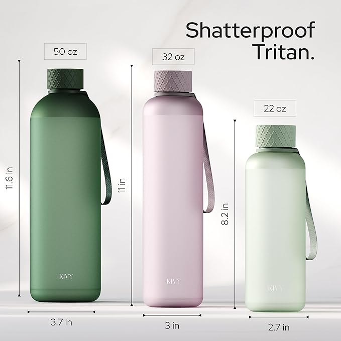 KIVY Slim Water Bottle 32oz [Lightweight & Shatterproof] Fits Backpack & Cupholder for Travel, Sports, School, Gym - Sage green water bottle no straw - Gym water bottle screw top - Dishwasher Safe