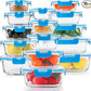 30 Pieces Glass Food Storage Containers, Meal Prep Set with Snap Locking Lids, Airtight lunch Containers, BPA-Free, Microwave, Oven, Freezer & Dishwasher Friendly,Blue