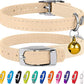 CollarDirect Leather Cat Collar, Kitten Collar with Removable Bell Black Blue Red Orange Lime Green (6-7 Inch, Beige)