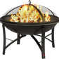 Fire Beauty Fire Pit for Outside Wood Burning,BBQ Grill Steel Fire Bowl with Spark Screen Cover,Log Grate,Poker for Camping Beach Bonfire Picnic Backyard Garden
