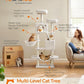 Feandrea Cat Tree, 66.1-Inch Large Cat Tower with 13 Scratching Posts, 2 Perches, 2 Caves, Basket, Hammock, Pompoms, Multi-Level Plush Cat Condo for Indoor Cats, Cream White UPCT165T01