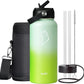 BUZIO 32oz Insulated Water Bottle, Triple Wall Vacuum Stainless Steel Water Flask with Straw Lid, BPA-Free Leakproof Sports Canteen for Sports Hiking, Cold 48H & Hot 24H- Gradient Green