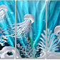 SYGALLERIER Jelly Fish Large Metal Wall Art Hand Grind Aluminum Artwork 3D Undersea World Coastal Pictures Nautical Decor for Living Room Bedroom