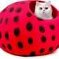 Woolygon Premium Felt Cat Cave Bed - Polka Dot Series - Wool Kitty Beds Handcrafted Kitten Caves Bed for Indoor Cats - Eco-Friendly Merino Wool, Foldable Cat Hideaway Cat Houses (Red/Black Dots)