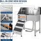 JoyJoy Stainless Steel Dog Washing Station - Dog Bath Tub for Large, Medium, Small Dogs, Pet Grooming Tub with Ramp, Non-Slip Grate, Shower, Soap Box, Faucet, Drain for Home & Outdoor（38"）