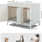 Cat Litter Box Enclosure Furniture with Divider, Handwoven Rattan Litter Box with Mat, 31.2 x 19.6 x 24.2 Inches, Metal Heightened Feet, Hidden Cat House for Living Room, Bedroom (White)