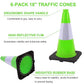 OrangeStar 6-Pack 18" Traffic Cones with Weighted Rubber Base, 6" Reflective Collar, Green Safety Cones for Parking Lot, Road Construction, Warehouse, Highway, Weatherproof PVC