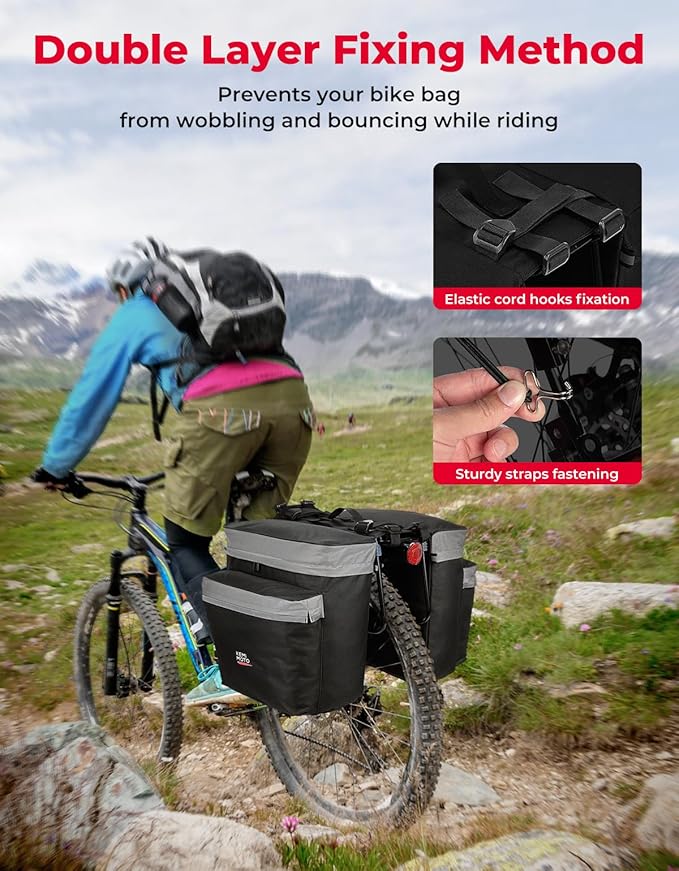 KEMIMOTO Bike Bag Panniers with Rain Cover, 34L Waterproof Bicycle Saddle Bag for Rear Rack Mountain Biking Bags Storage, Ebike Accessories for Commuter Grocery Shopping Travel Carrier, Grey