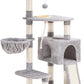 Heybly Cat Tree, Cat Tower for Indoor Cats with Scratching Board, Multi-Level Cat Furniture Condo with Feeding Bowl, Light Gray HCT010W