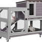 Aivituvin Rabbit Cage Indoor Outdoor Bunny Hutch on Wheels, 2 Story Wood Guinea Pig Cages with 2 Deeper Pull Out Trays (Gray)
