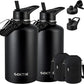 COKTIK 84oz Water Bottle with Straw - Triple Insulated Flask, 48hr Cold Retention Large Water Bottle, Leakproof Water Jug for Gym, Hiking, Camping, Outdoor Sports (2 pack,Black)