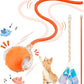 Interactive Cat Toys Ball for Indoor Cats, Automatic Agile Rolling Cat Ball with Elastic Mesh Tail, Bird Chirping & Motion Activated, 2 Tail Accessories, Kitten Toy for Bored (Orange)