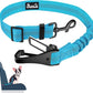 SlowTon Dog Seat Belt, Adjustable Dog Safety Belt Leash, 2 in 1 Latch Bar Attachment Dogs Car Seatbelt with Elastic Nylon Bungee Buffer, Reflective Nylon Belt Tether Connect to Dog Harness (Blue)