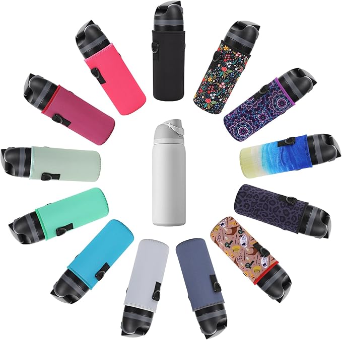 Neoprene Water Bottle Carrier Bag with Adjustable Shoulder Strap for Owala 24 OZ Tumbler, Insulated Water Bottle Cover for Owala FreeSip Insulated Water Bottle (Bright Pink, 24 OZ)