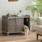 Cat Litter Box Enclosure Furniture with Divider, Handwoven Rattan Litter Box with Mat, 31.2 x 19.6 x 24.2 Inches, Metal Heightened Feet, Hidden Cat House for Living Room, Bedroom (Gray)