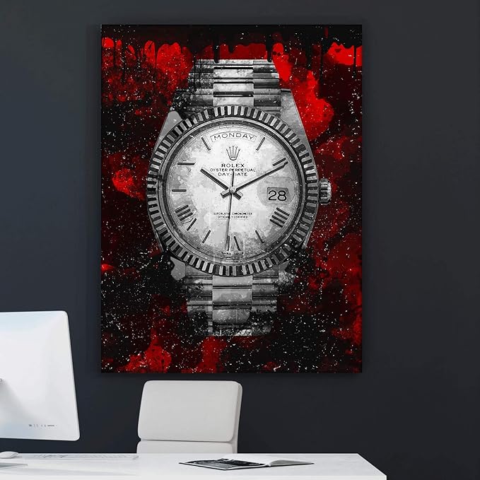 Luxury Watch Canvas Print Office Wall Decor Modern Art Pop Culture Decoration Inspiration Clock Timer Prints Framed Arts Walls Furniture (36" x 24")