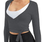Women Tie Front Shrug Long Sleeve Bolero Cardigan Lightweight Casual Tops