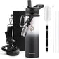 Insulated Water Bottle 20 oz, Triple Wall Vacuum Stainless Steel (Cold for 48 Hrs), Leak Proof & Non-BPA, Kids Water Bottle Jug for School with Straw Spout Lids, Ombre: White/Black