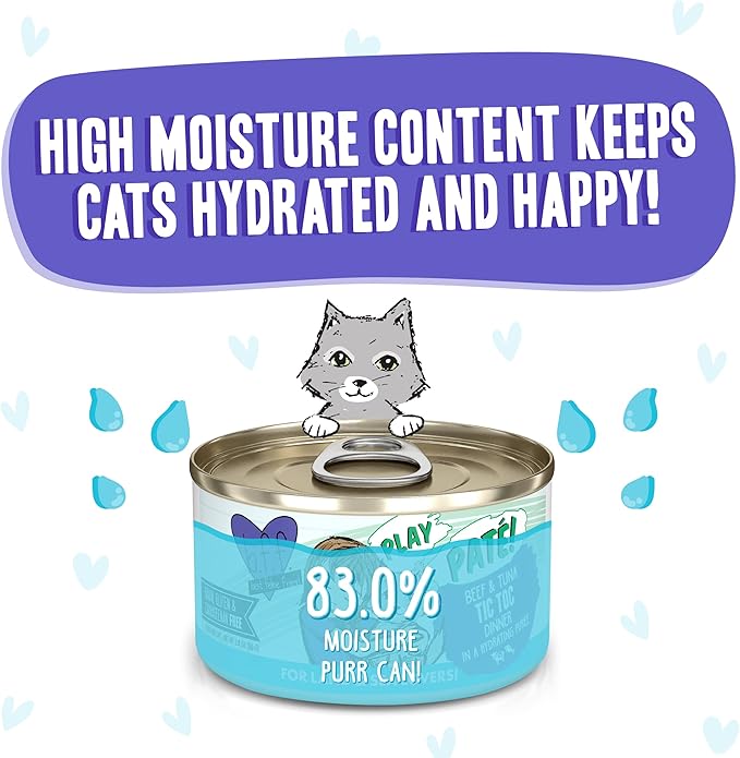 Weruva B.F.F. Play - Best Feline Friend Paté Lovers, Aw Yeah!, Beef & Tuna Tic TOC with Beef & Tuna, 2.8oz Can (Pack of 12)