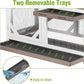 Wooden Rabbit Hutch with Two Story, Bunny Cage with Leak-Proof Trays, and Chew-Proof Ramp, Guinea Pig Cage with Wheels, Suitable for Indoor/Outdoor Use (Brown)