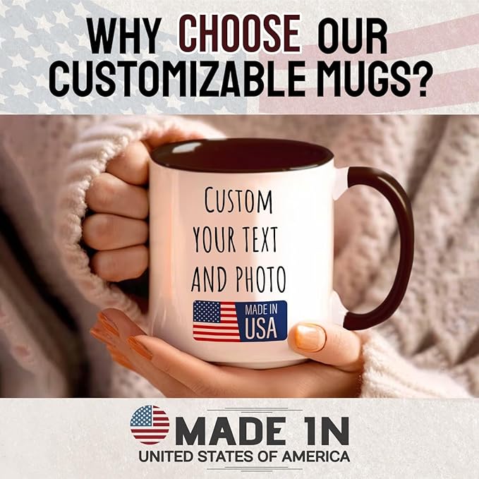 Ship Next Day Custom Mug Design Your Own Photo Text Personalized Picture Gifts for Women Men Customized Gifts Idea Personalized Coffee Mugs 11oz Dark Red Handle