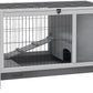 PawHut Wooden Rabbit Hutch Indoor Outdoor, Elevated Bunny Cage with No Leak Tray Enclosed Run with Wheels, Ideal for Guinea Pigs and Small Animals, Gray