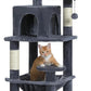 PAWZ Road Cat Tree, 53.5 Inches Tall Cat Tower with Spacious Hammocks, Condos and Scratching Posts, Cat House with Dual Padded Perches for Indoor Large Cats-Dark Gray