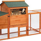 COZIWOW 82" Large Wooden Chicken Coop, Outdoor Rabbit Hutch with Wheels, Sunshine Board, Asphalt Roof, Ramp, Openable Top, Door, Window, Pull-Out Tray, Indoor Bunny Cage (Orange with Pattern)