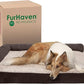 Furhaven Cooling Gel Dog Bed for Large Dogs w/ Removable Bolsters & Washable Cover, For Dogs Up to 125 lbs - Two-Tone Plush Faux Fur & Suede L Shaped Chaise - Espresso, Jumbo Plus/XXL