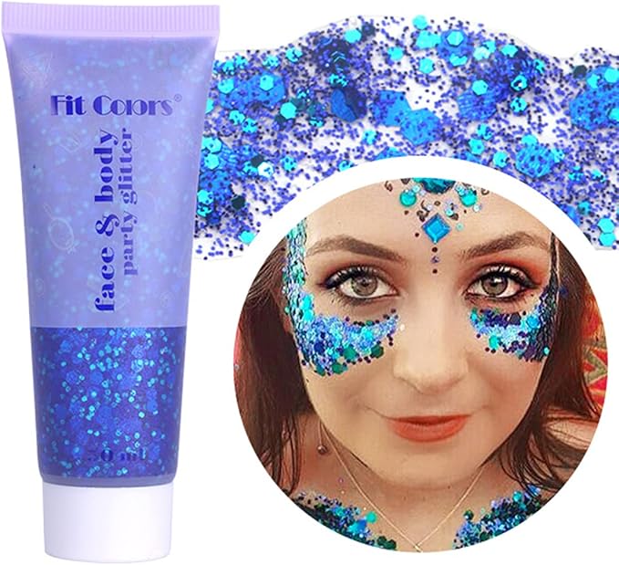 Blue Face Glitter Gel,4th of July Accessories, Independent Day Body Glitter Gel,Fourth of July Outfits for Women,Sparkling Hair Chunky Glitter Music Festival Rave Sequins,50ML
