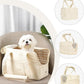 Dog Carrier for Small Dogs Rabbit cat with Large Pockets, Cotton Bag, Dog Carrier Soft Sided, Collapsible Travel Puppy Carrier (Beige, 17" L x 7.5" W x 12" H)