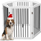 Freestanding Pet Gate for Dogs, Indoor Wooden Foldable Dog Gate for House, Extra Wide, Pet Fence for Stairs, Doorways, Halls, Support Feet Included, 120 Inch Wide, 6 Panels 32",White