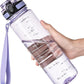 OLDLEY 32 oz Water Bottle, Motivational Water Bottle with Time Marker, Sports Water Bottle With Strap, Leakproof & BPA Free Large Water Bottles for School,Gym,Outdoor, Tritan, Transparent-Purple