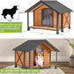GUTINNEEN Dog House Outdoor & Indoor Insulated Dog Kennel with Liner for Winter Waterproof Dog Crate for Small & Medium & Large Dogs,Unique All-Around Iron Frame