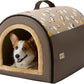 Jiupety Indoor Dog House, 2-in-1 Portable Foldable House Bed with Cover, Pet Tent & Cave Bed for Medium Dogs, XL(29"×21"×20"), Up to 44 Lb, Brown