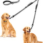 PetBonus Double Dog Leash, No Tangle Dual Leash, Reflective Walking Training Lead, 4 Comfortable Padded Handles for 2 Dogs with Collapsible Bowl and Waste Bags (Grey, Large)