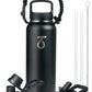 Trebo 40oz Water Bottle Insulated with Lid and Straw,Double Wall Vacuum Stainless Steel Metal Tumbler Sports Flask with Paracord Handle, Keep Hot 24 Hours & Cold 48 Hours Water Jug with 3 Lids, Black