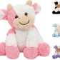 Pink and White Cow Weighted Stuffed Animal 20cm/7.87in Cute Sitting Cow Plush Toy with Smile Soft Fluffy Small Farm Plushie for Kids Adults Birthday Festival Gift Bed Home Office Decor Toys