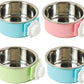 kathson Crate Dog Bowl, Removable Stainless Steel Hanging Pet Cage Bowl Food & Water Feeder Coop Cup for Cat, Puppy, Birds, Rats, Guinea Pigs 4pcs(2×Blue,1×Pink,1×Green)