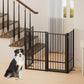 Full Metal Freestanding Dog Gate with Door, 36''Height Foldable Pet Dog Fence for Indoor & Outdoor, 4 Panels Extra Wide Free Standing TallDog Gates for Doorways,House,Stairs,Porch,Deck,Yard