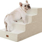 Made4Pets Dog Steps for Bed, Extra Wide Dog Stairs for High Bed Couch Sofa, 35D Foam Pet Steps for Small Dogs and Cats, Non-Slip Bottom Pet Stairs, Beige, 4 Steps