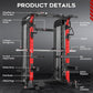 Pooboo Multi-Functional Machine Power Cage, 2000LB Squat Rack, LAT-Pull Down System, Dual Pulley Cable Crossover System, Home Gym Workout Machine with Strength Training Attachments