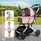 Pet Stroller for Medium Small Dog & Cat, Foldable Lightweight Dog Stroller with Storage Basket Pet Travel Carriage with Safety Leashes, 4 Wheel, Pink
