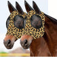 Horse Fly Mask with Ears - Comfort Fit, Durable & Breathable, Easy to on/Off | UV Protection, Large Eye Space, Stretchy Leopard Print (2pcs Large, Tangle-Free)