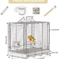 Bird Carrier Travel Cage - 304 Stainless Steel Portable Folding Bird Travel Cage with Parrot Feeder Cups & Standing Perch for Smaller Birds Conures Lovebird Cockatiel Parakeets (White)