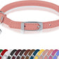 OOPSDOGGY Rolled Leather Cat Collar with Bell, Reflective Kitten Collars with Buckle Include Safety Elastic Strap - Adjustable Small Pet Collars for Boy Girl Cats (Peach)